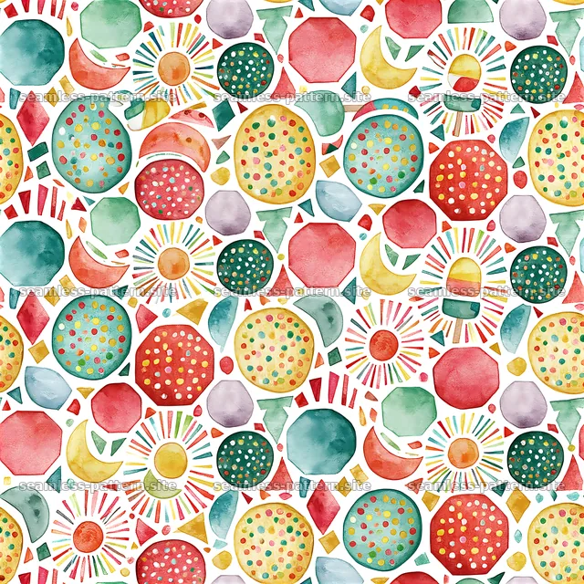 Colorful geometric seamless pattern with various shapes and designs — seamless tileable pattern