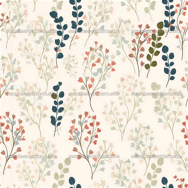 Seamless botanical heart pattern with delicate flowers and leaves — seamless tileable pattern