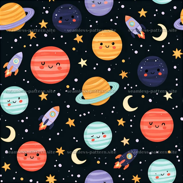 Cute Playful Doodle Space Seamless Pattern — seamless tileable pattern