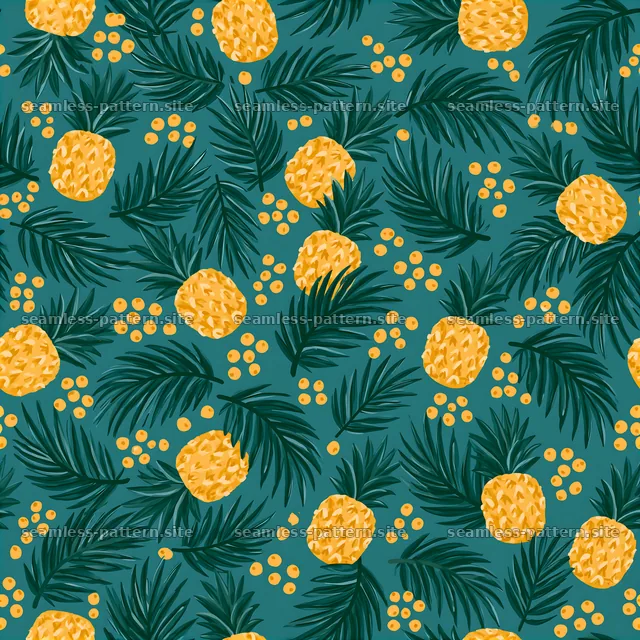 Cute Pineapple and Tropical Leaf Seamless Pattern — seamless tileable pattern