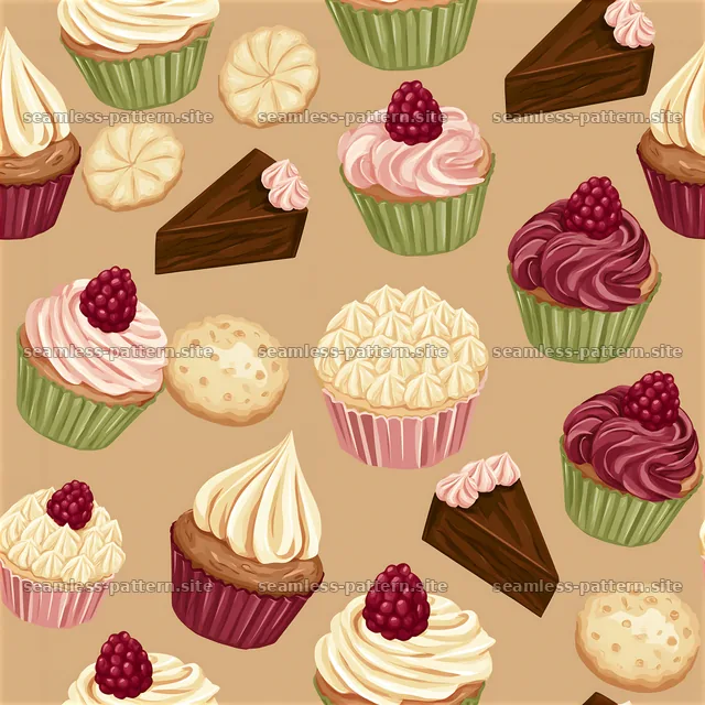 Birthday Dessert Tileable Pattern with Cupcakes and Cake — seamless tileable pattern