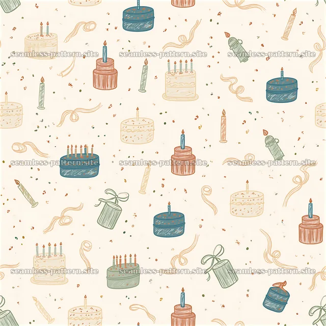 Birthday doodle seamless pattern with cakes and candles — seamless tileable pattern