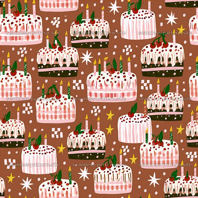 Colorful birthday cake design for festive celebrations — seamless tileable pattern