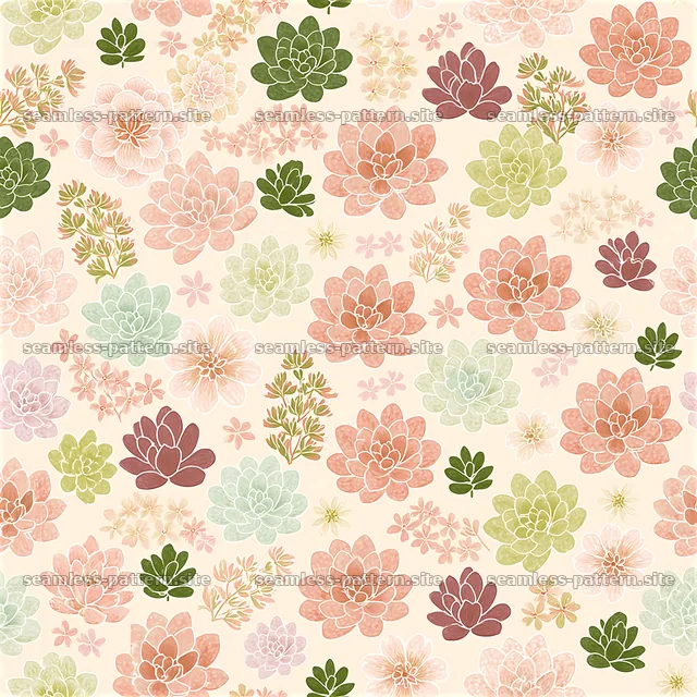 Colorful succulent and floral seamless pattern — seamless tileable pattern