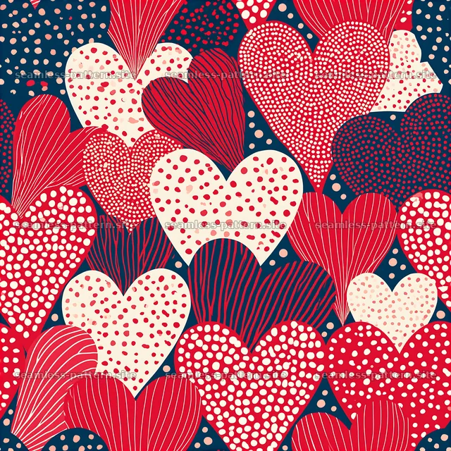 Red and Cream Heart Pattern on Navy Background — seamless tileable pattern