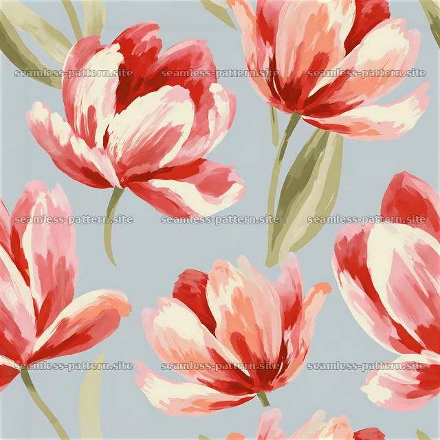 Red and pink flower seamless pattern on a light blue background — seamless tileable pattern