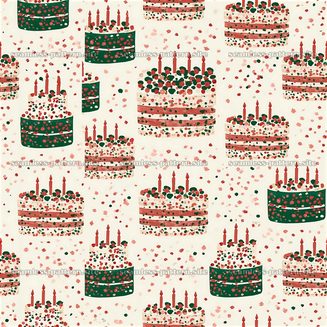 Birthday Cake Repeat Pattern with Candles and Sprinkles — seamless tileable pattern