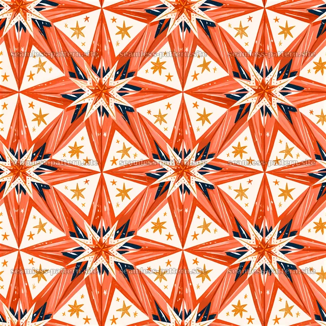 Coral and Gold Starburst Seamless Pattern — seamless tileable pattern