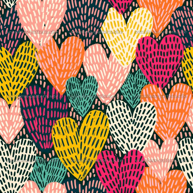 Colorful heart seamless pattern with varied heart shapes and colors — seamless tileable pattern