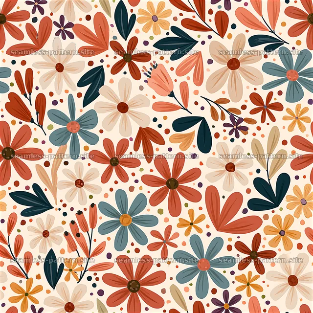 Funky colorful repeating pattern with floral design elements — seamless tileable pattern