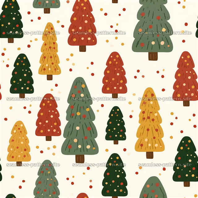 Colorful trees with dots in a seamless pattern for festive design — seamless tileable pattern