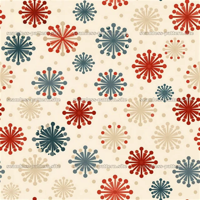 Festive snowflake pattern in red, blue and cream colors — seamless tileable pattern