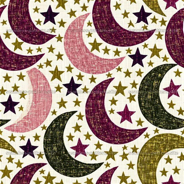 Colorful star and moon seamless pattern for fabric and decor — seamless tileable pattern
