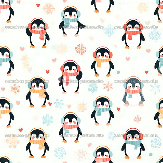 Cute penguin seamless pattern for kids with winter elements — seamless tileable pattern