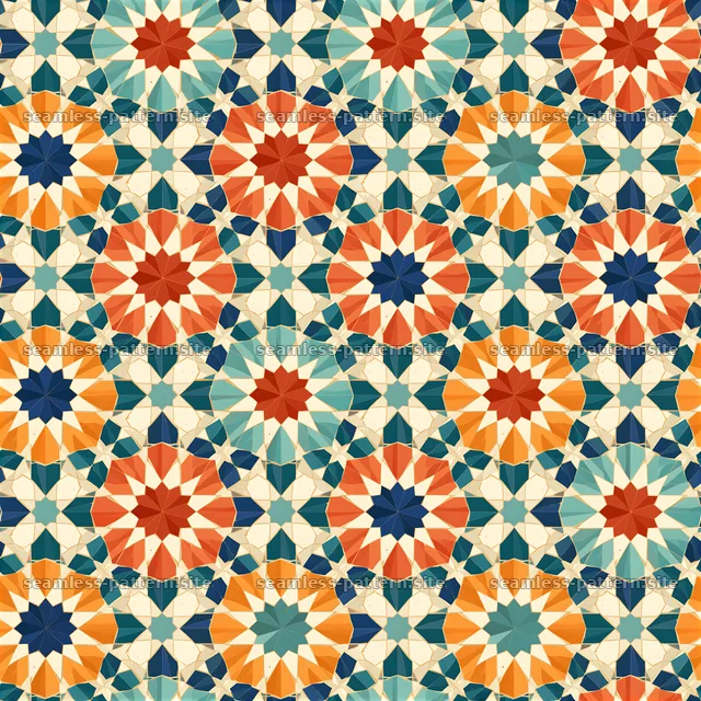Colorful star seamless pattern with geometric shapes and bright colors — seamless tileable pattern