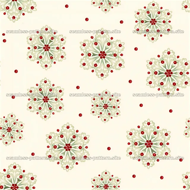 Snowflake pattern with red and green on a light background — seamless tileable pattern