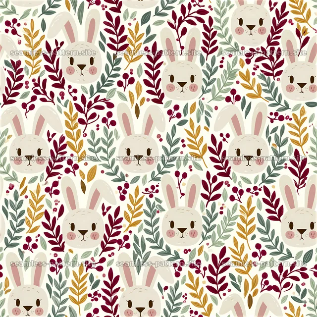 cute bunny faces seamless pattern with floral elements — seamless tileable pattern