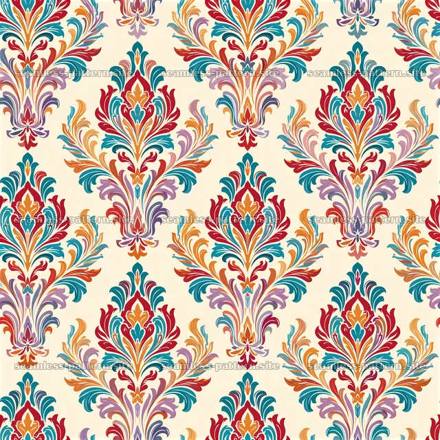 Colorful damask seamless pattern with intricate floral motifs — seamless tileable pattern