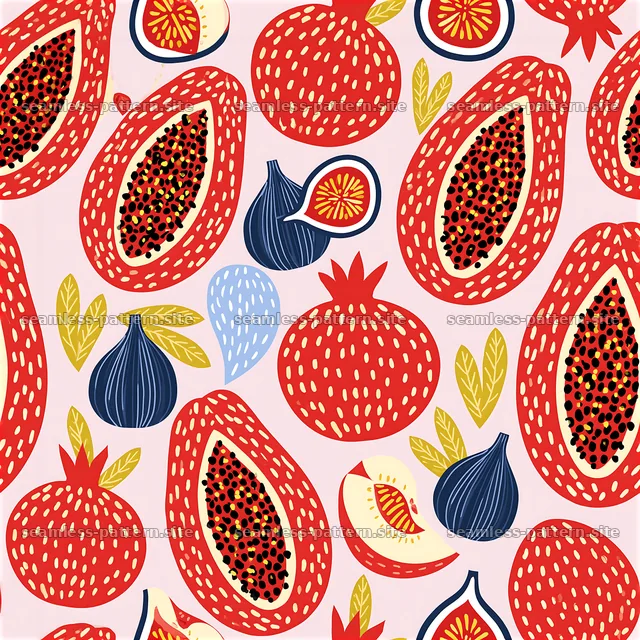 Colorful fruit seamless pattern with various fruit shapes and leaves — seamless tileable pattern
