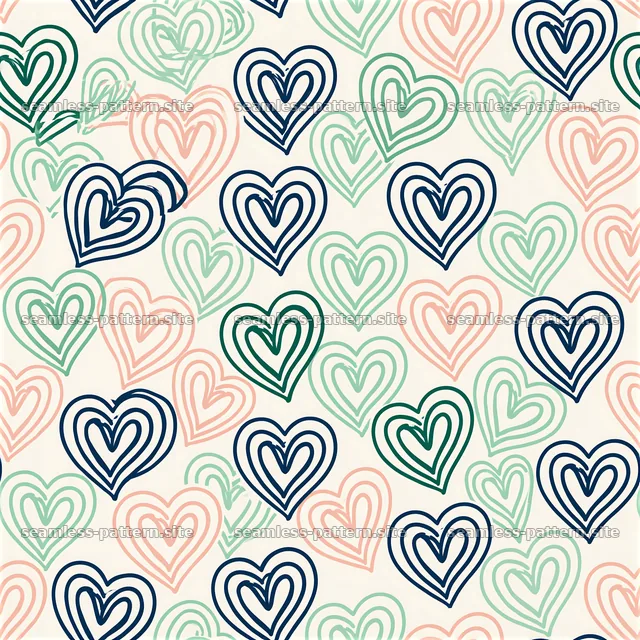 Hand-drawn heart outline seamless pattern in pastel colors — seamless tileable pattern