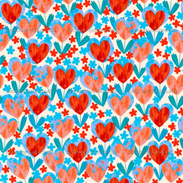 Seamless Romantic Heart and Flower Pattern — seamless tileable pattern