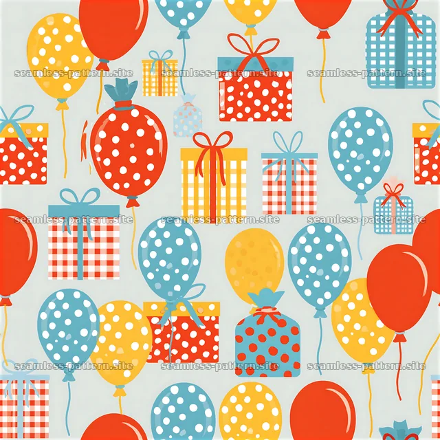 Colorful seamless pattern with balloons and gifts — seamless tileable pattern