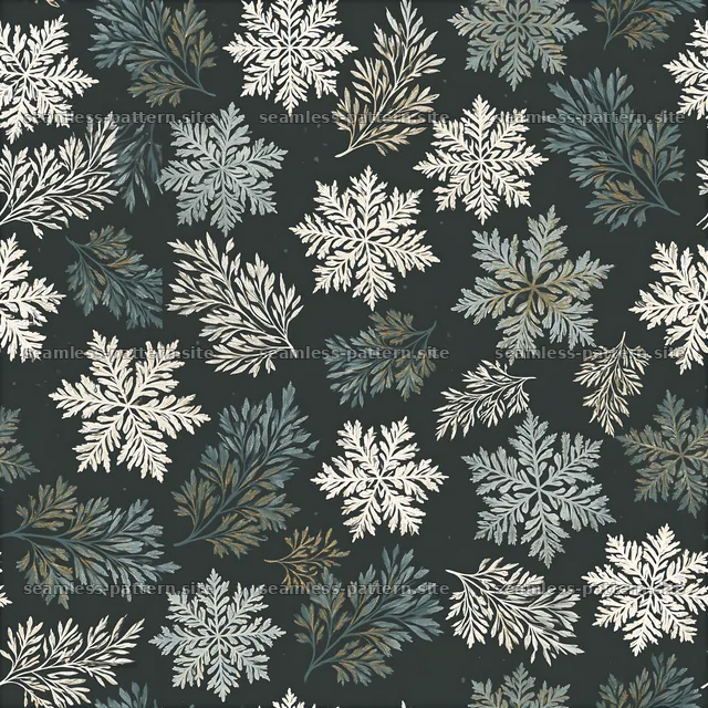 Repeating snowflake pattern with leaves in a seamless pattern design — seamless tileable pattern