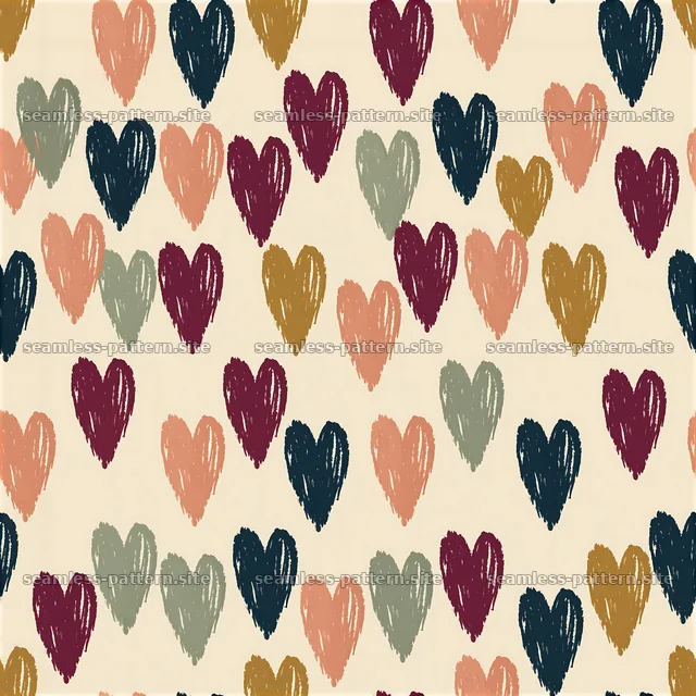 Colorful Hand-Drawn Hearts Seamless Pattern — seamless tileable pattern
