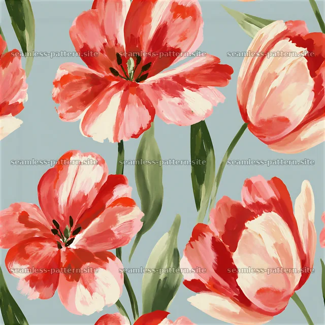 Oversized red and pink tulip seamless pattern — seamless tileable pattern