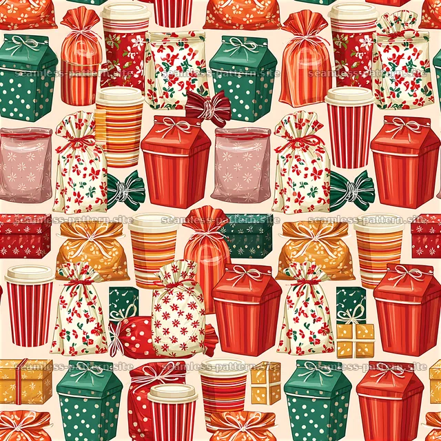 Festive packaging items with assorted colors in seamless pattern — seamless tileable pattern
