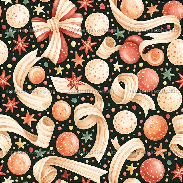 Birthday Confetti Repeat Pattern with Ribbons and Stars — seamless tileable pattern