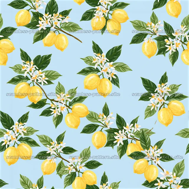 Cute lemon seamless pattern with yellow lemons and green leaves — seamless tileable pattern