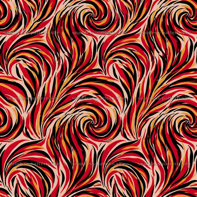 Red Black and Gold Petal Swirl Seamless Pattern — seamless tileable pattern