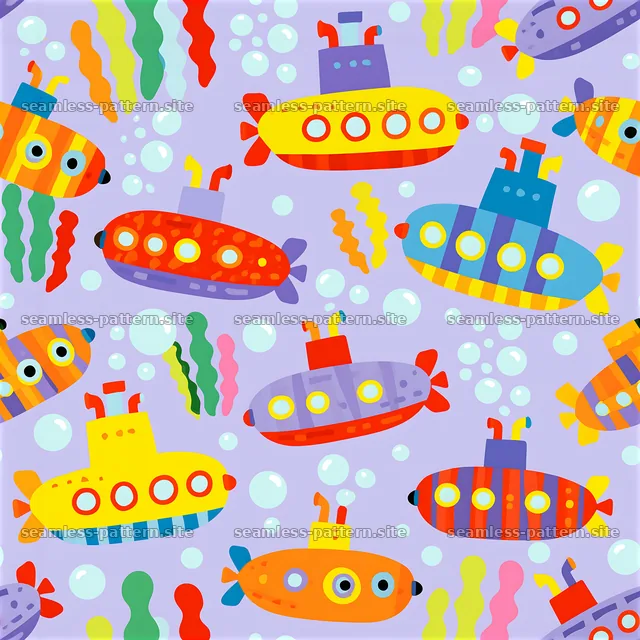 Colorful submarines in a playful seamless pattern for kids — seamless tileable pattern
