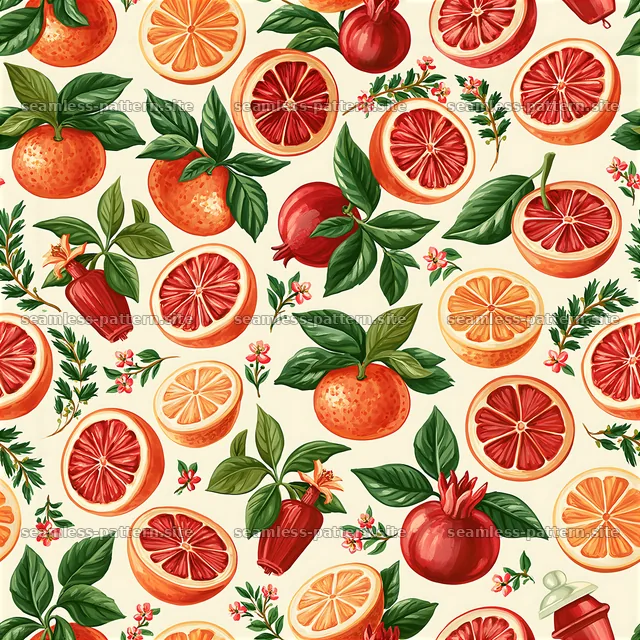 Colorful fruit seamless pattern with oranges and pomegranates — seamless tileable pattern