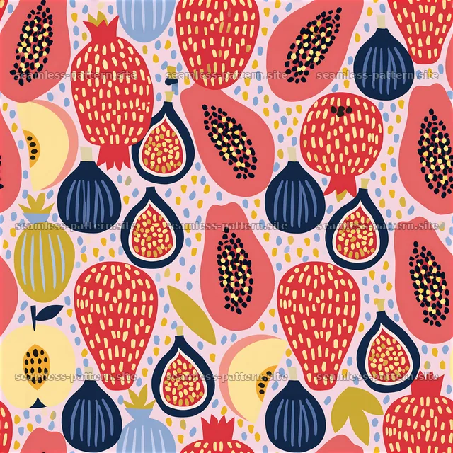 Funky Fruit Seamless Pattern with Figs and Pomegranates — seamless tileable pattern