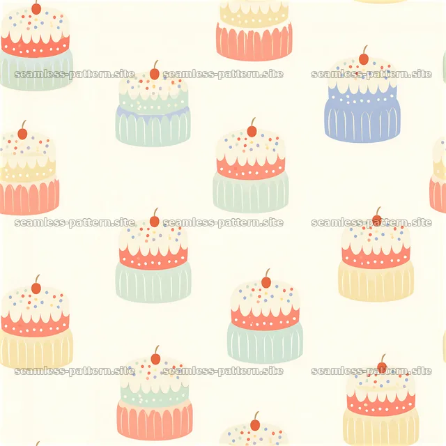 birthday pastel tileable texture with cakes and cherries — seamless tileable pattern