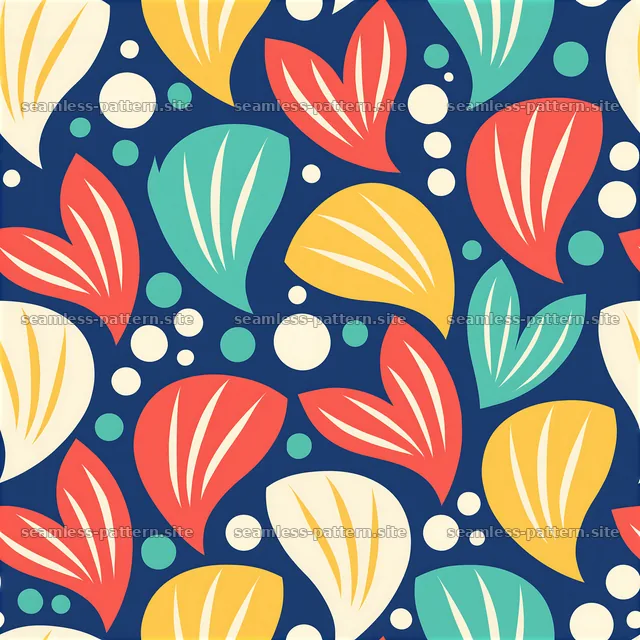 Colorful leaf shapes on a dark background for seamless designs — seamless tileable pattern