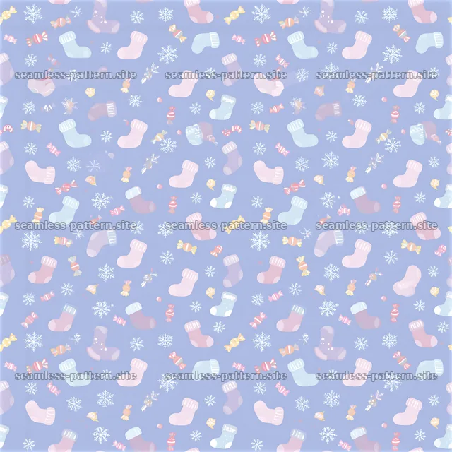 Pastel Christmas Stockings, Candy and Snowflakes Pattern — seamless tileable pattern