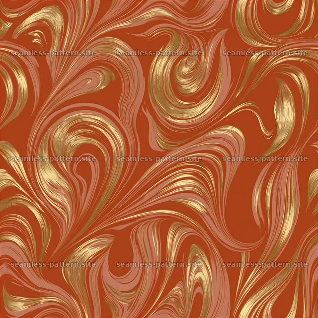 Gold vein on terracotta repeat pattern with flowing swirls — seamless tileable pattern