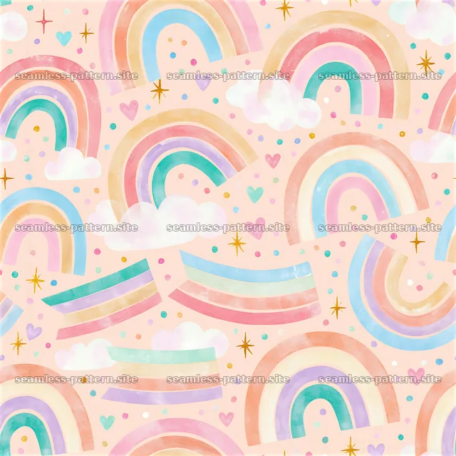 Colorful rainbow pattern with pastel tones and simple motifs — seamless tileable pattern