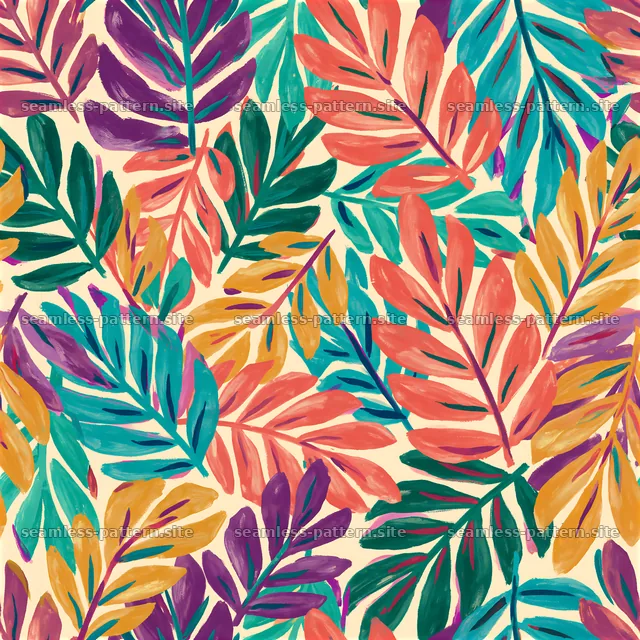 Colorful Hand-Painted Leaf Botanical Pattern — seamless tileable pattern