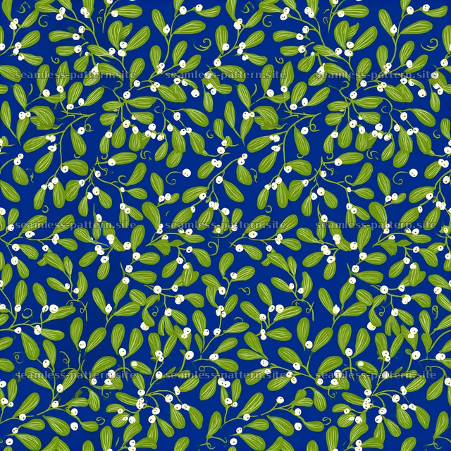 Cheerful mistletoe seamless pattern on a blue background — seamless tileable pattern