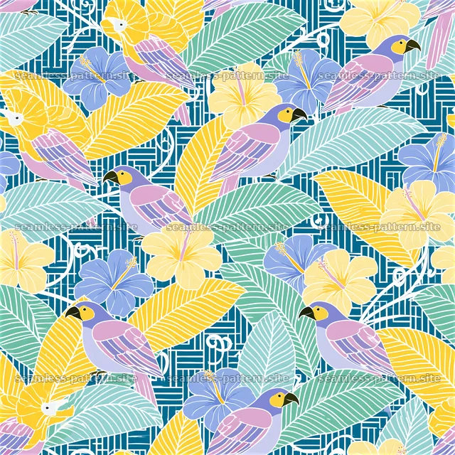 Colorful birds and flowers in a seamless pattern design — seamless tileable pattern