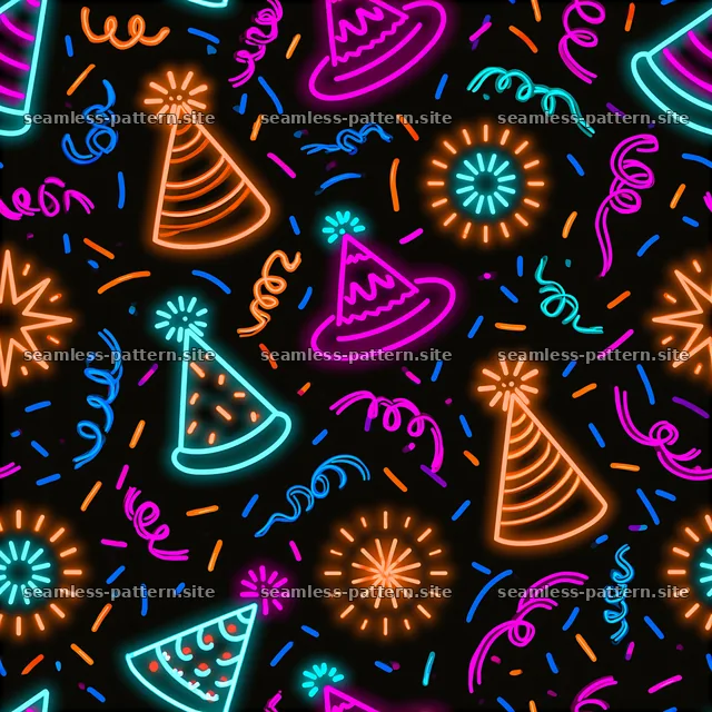 Colorful party hat seamless pattern with bright neon style — seamless tileable pattern