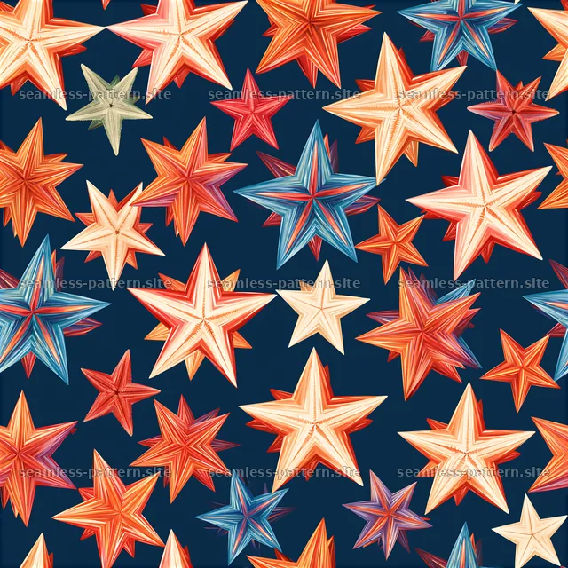Colorful Star Seamless Pattern on Navy Background — seamless tileable pattern