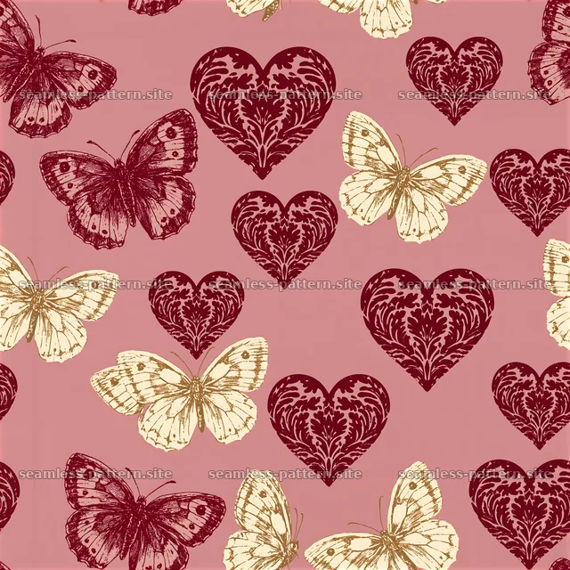 Vintage Heart and Butterfly Seamless Pattern — seamless tileable pattern