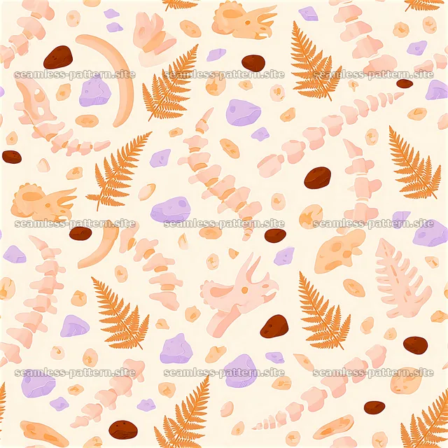 Colorful Dinosaur Fossil and Fern Seamless Pattern — seamless tileable pattern