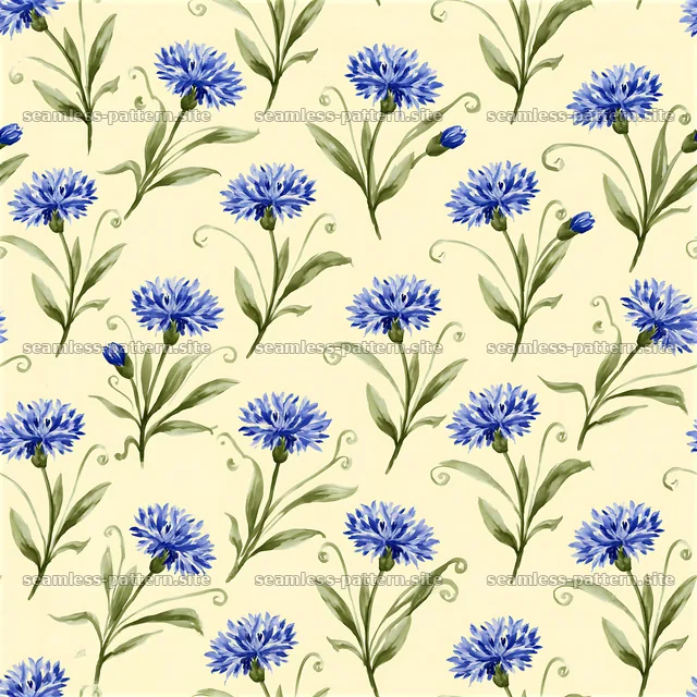 Repeating watercolor cornflower pattern on a light background — seamless tileable pattern