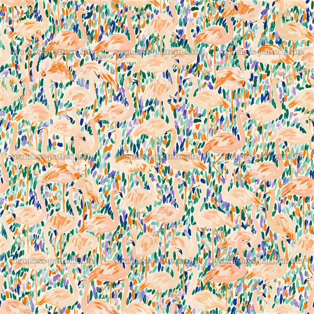 Colorful Flamingo and Brushstroke Seamless Pattern — seamless tileable pattern